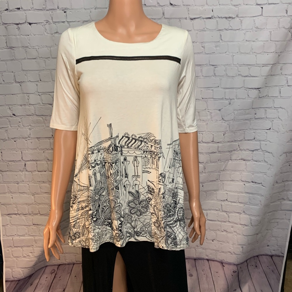 Weston Wear Mid sleeve white/black blouse city design size xs